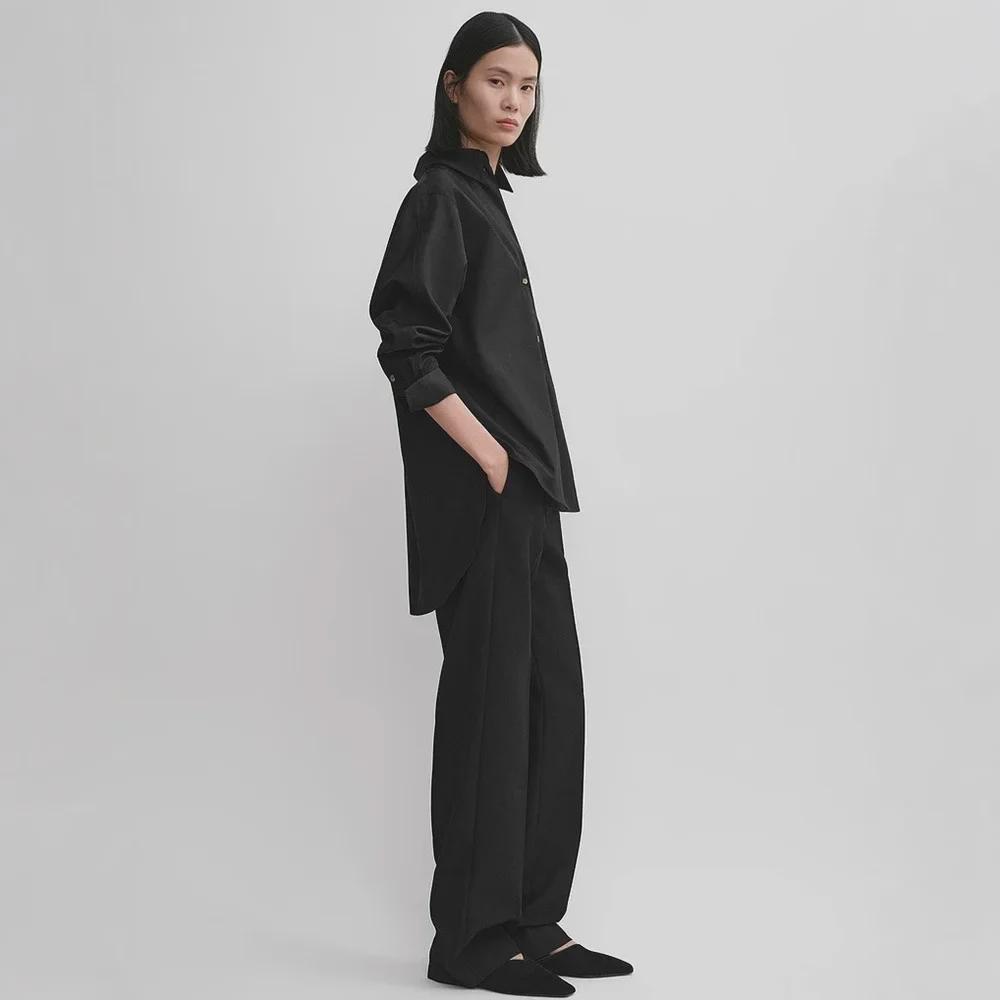 Siyuan 25 Early Spring Light Luxury High-Count Cotton Solid Color Long-Sleeve Silhouette Shirt for Women