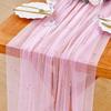 Faux Pearl Table Runner Tulle 118 X 28 Inch Sheer Gauze Fabric for Wedding Birthday Party Baby Shower Anniversary Dining Table Decor