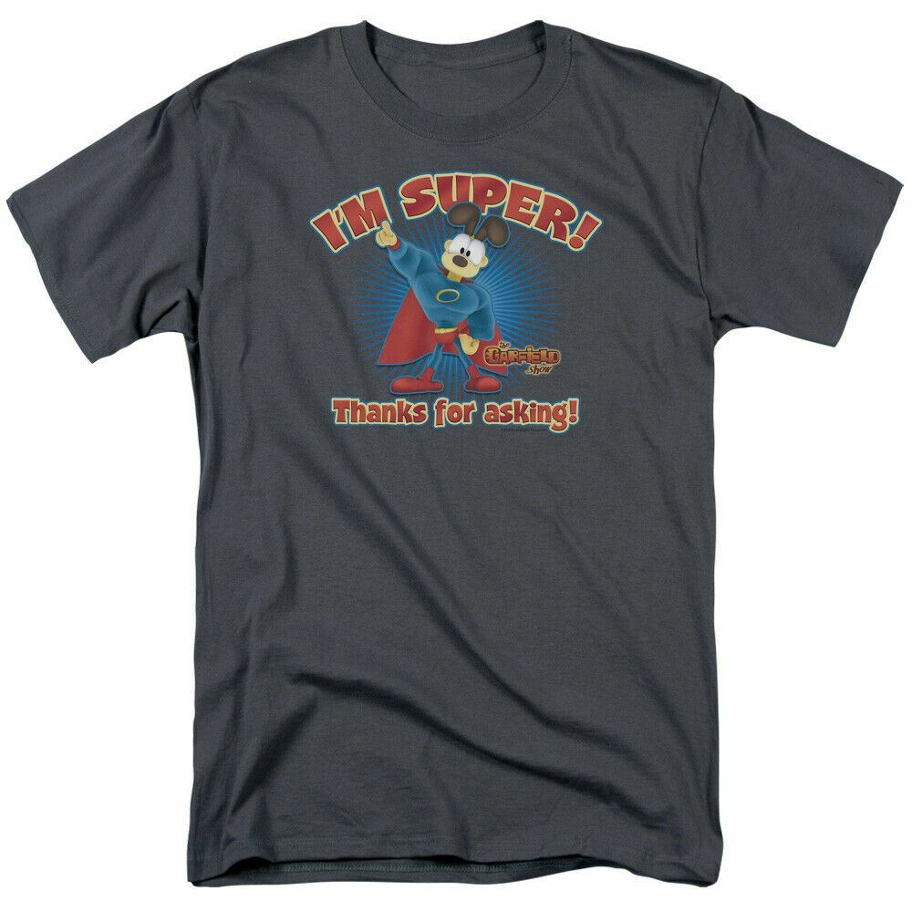 Garfield Super T-shirt Mens Licensed Odie Jim Davis Comics Tee Charcoal XL