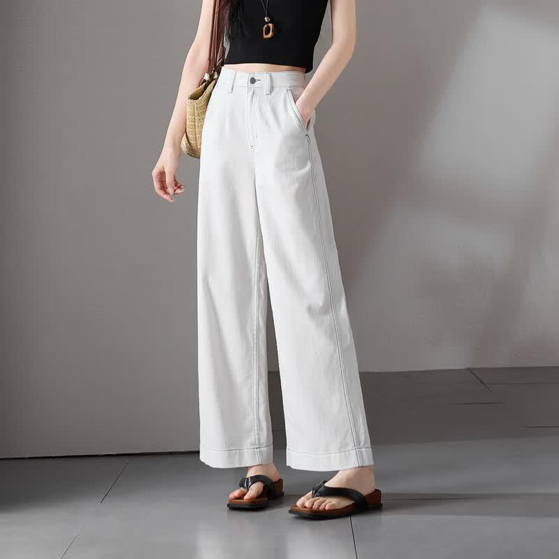 SOFSIL Women s High-Waisted Pure Cotton Wide-Leg Jeans 30/XXL