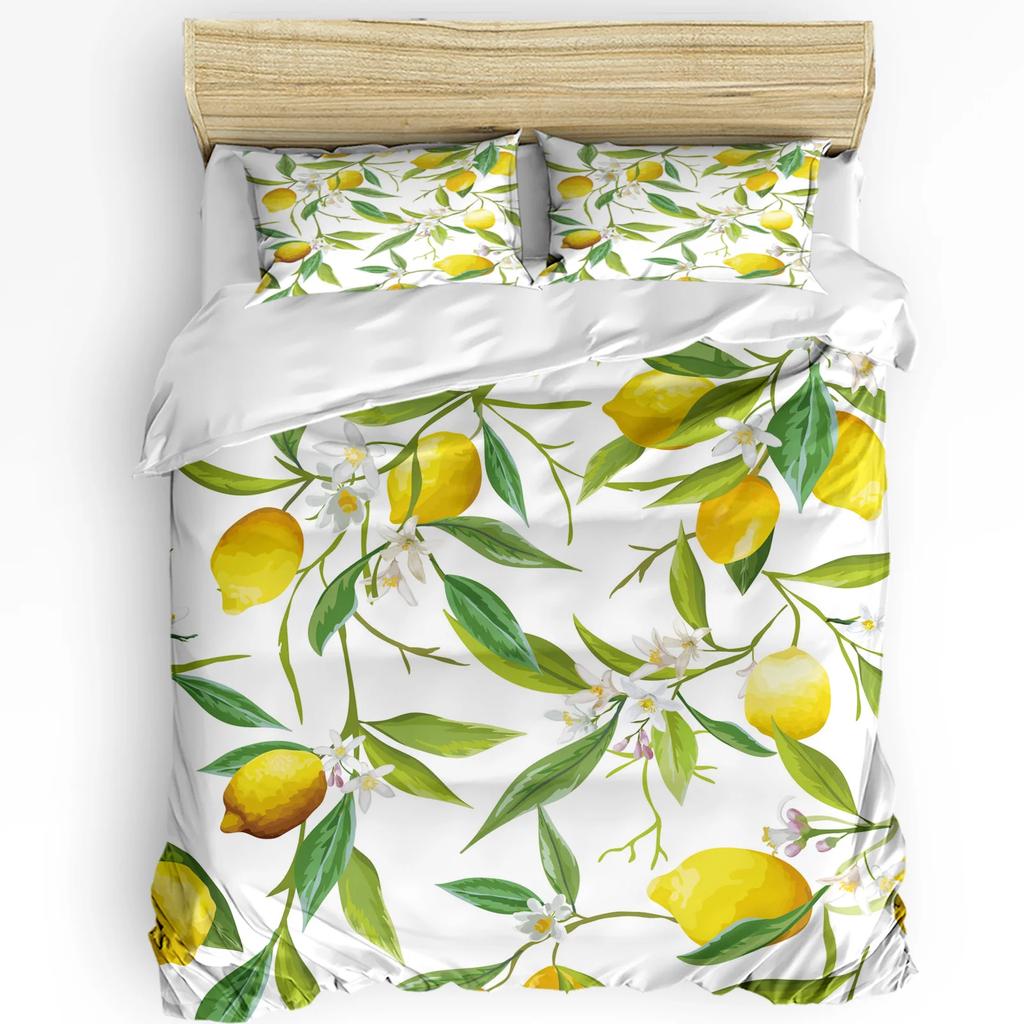 3pcs Bedding Set Plant Lemon Flowers White Home Textile Duvet Cover Pillow Case Boy Kid Teen Girl Bedding Covers Set