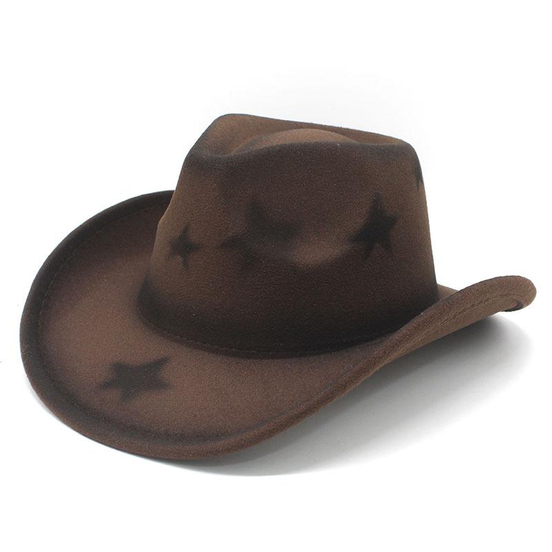 Western Cowboy Hat Gradual Change Color Pentagram British Retro Hat Outdoor Cycling Shade Jazz Top Hat