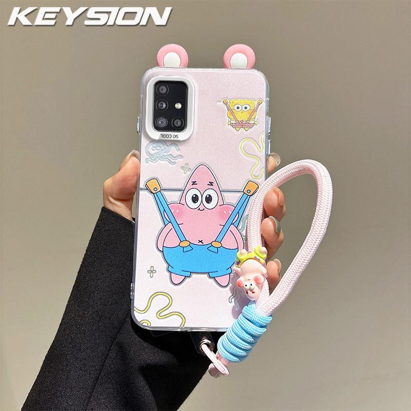 KEYSION Cute Ear Cartoon Case for Samsung A51 4G A31 with Lanyard Soft Silicone+PC Shockproof Phone Cover for Galaxy A31 A51 4G