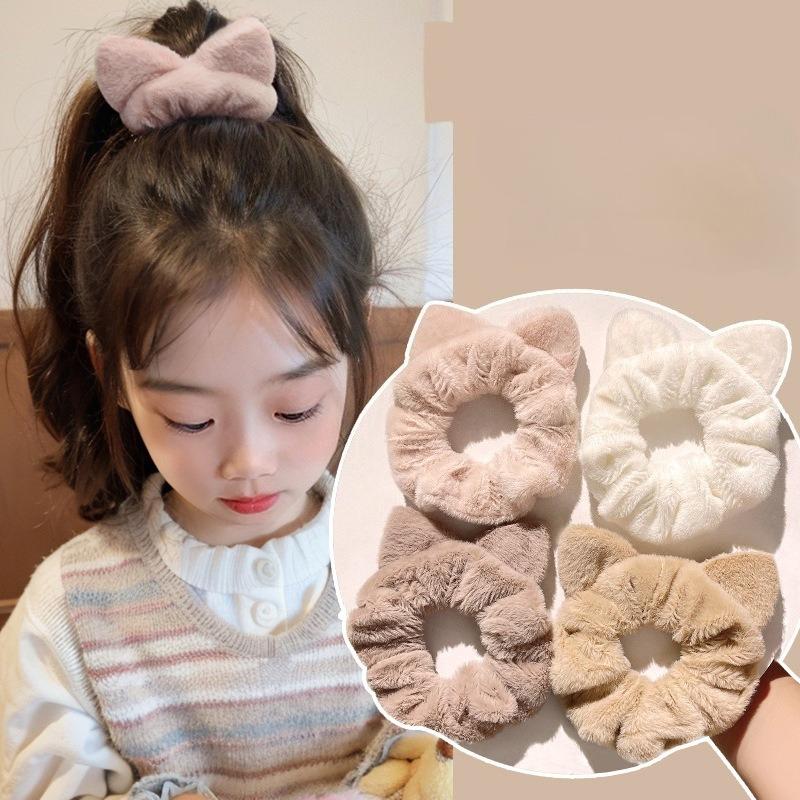 Cute Cat Ear Plush Hair Ties Women's Girl Elastic Hair Bands Korean Style Big Intestine Ring Head Flowers Hair Bands