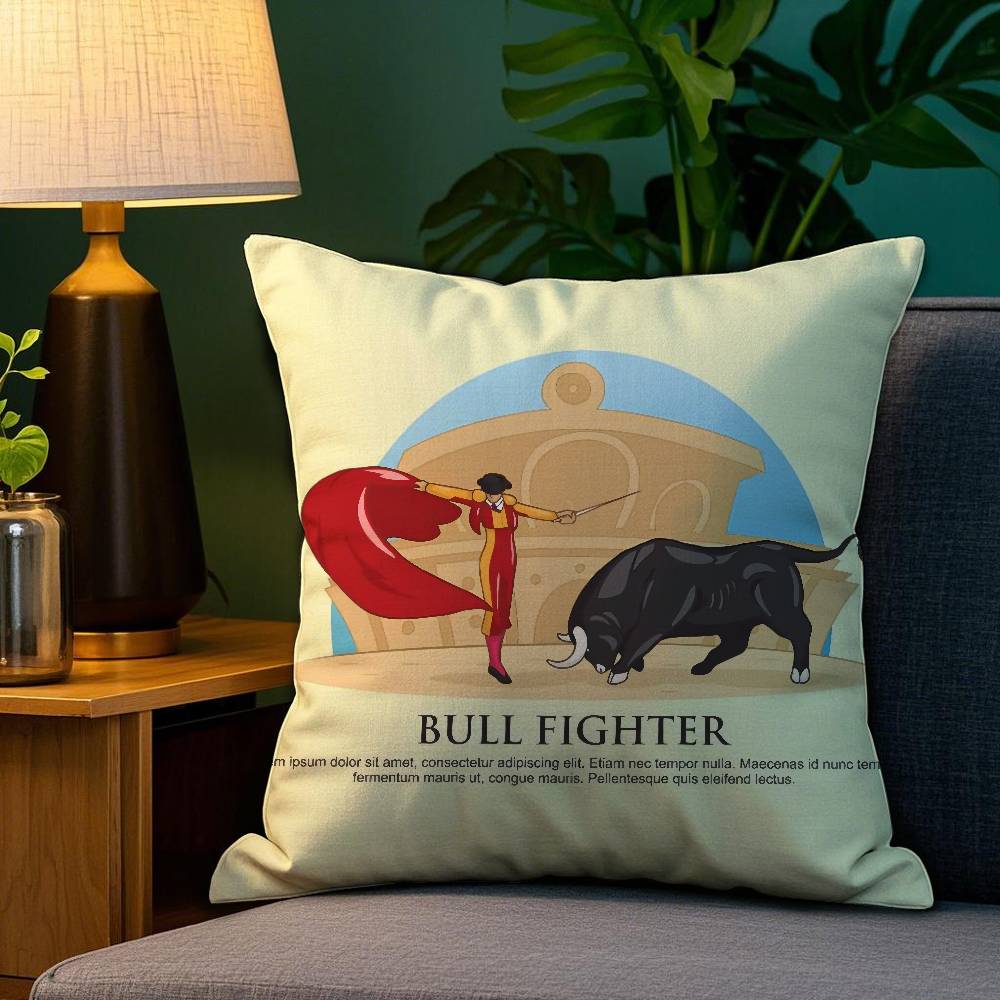 Spanisches Stierrennen Kissenbezug Plüschstoff Weich Beidseitiger Druck Sofakissenbezug Dekokissenbezüge