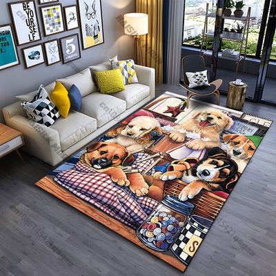 Playful Puppies In Cozy Setting Carpet Yoga Living Room Room Decor Children's Crawling Mat Doormat Area Rug Games Mat