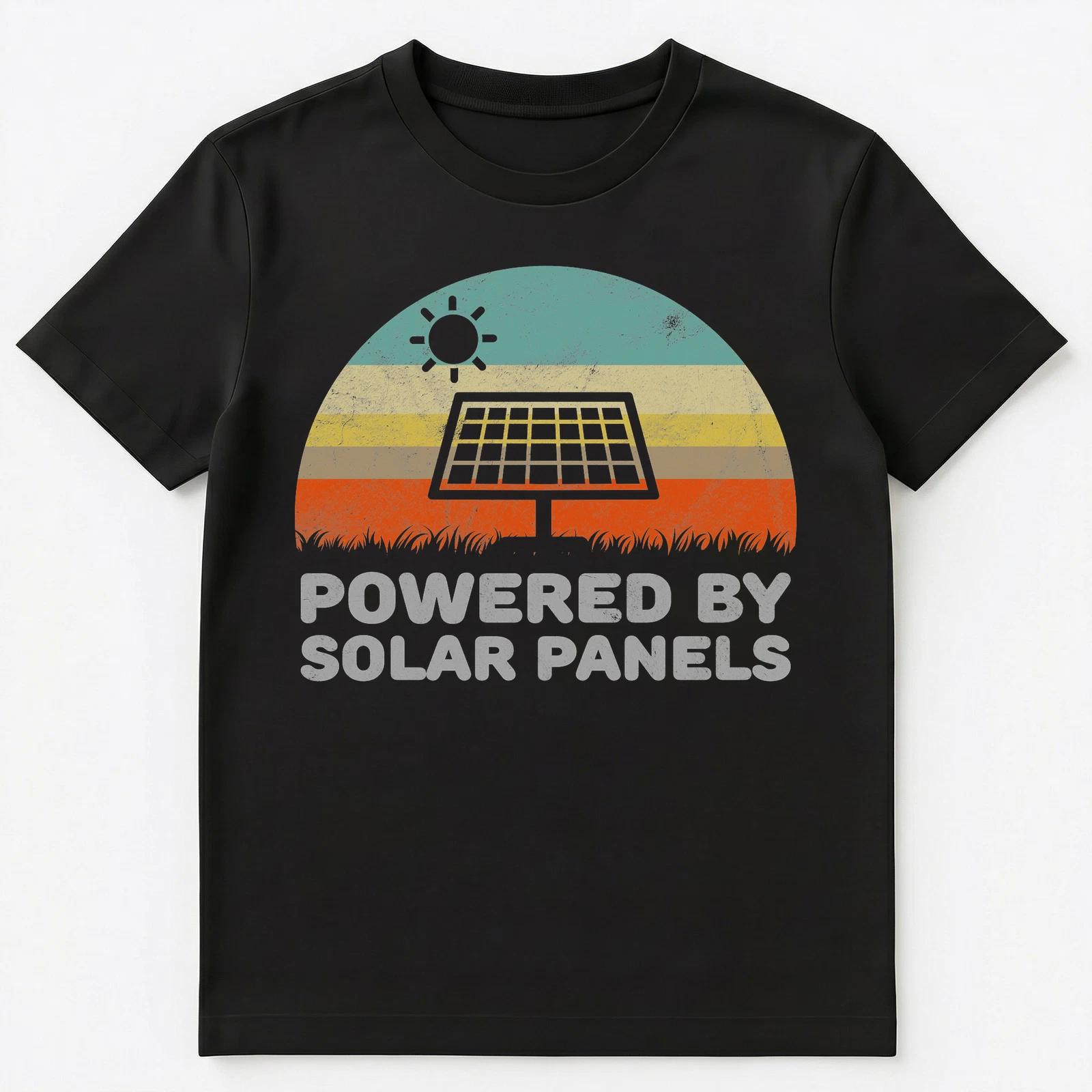 

Funny Powered By Solar Panels Environmental Solar Power Unisex T-Shirt M