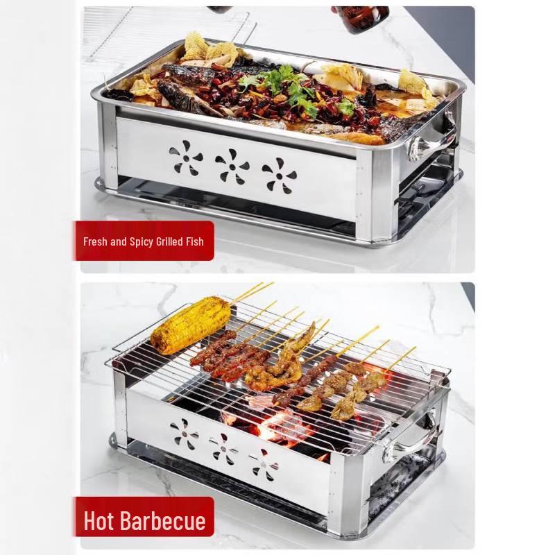 Bingfu Stainless Steel Commercial Rectangular Roast Fish Grill