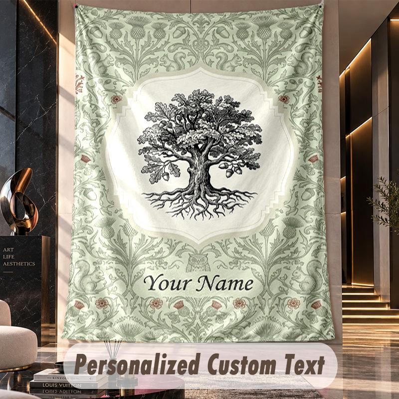 Tree Life Fantasy Artwork Theme Wall Tapestry Customized With Name Text Personalized Hanging Tapestry For Bedroom Living Room Decor