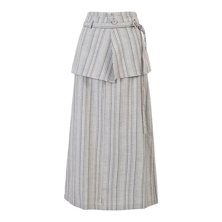 Jupe Rayée à Ceinture Fei Yuan: Design élégant avec fente arrière pour le début du printemps