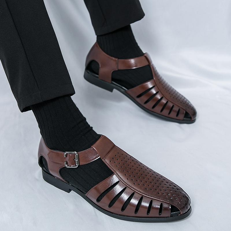 Men's Leather Sandals Summer New Roman Gladiator Woven Breathable Hollowed Out Leather Shoes Men Business Casual Shoes