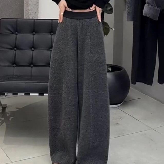 

European Thickened Banana Casual Wide-Leg Pants for Women - Plus Size, Autumn/Winter Style. M