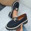Women's Loafers Retro Suede Casual Shoes Round Toe Rubber Platform Shoes Classic Shallow Mouth Loafers High Quality Womens Shoes