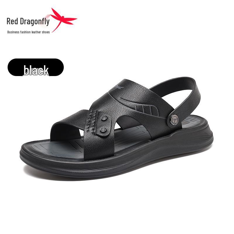 Red Dragonfly Men s Genuine Leather Non-slip Driving Sandals - Soft Sole Summer Beach Slippers 38