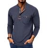 Men's Spring And Solid Color T-shirt Lapel 3 Button Open Placket Button Long Sleeved Top
