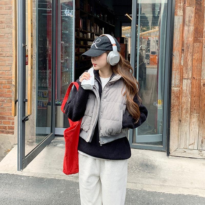 High-waisted corduroy cotton vest women's autumn and winter down cotton vest vest jacket Korean bread clothes