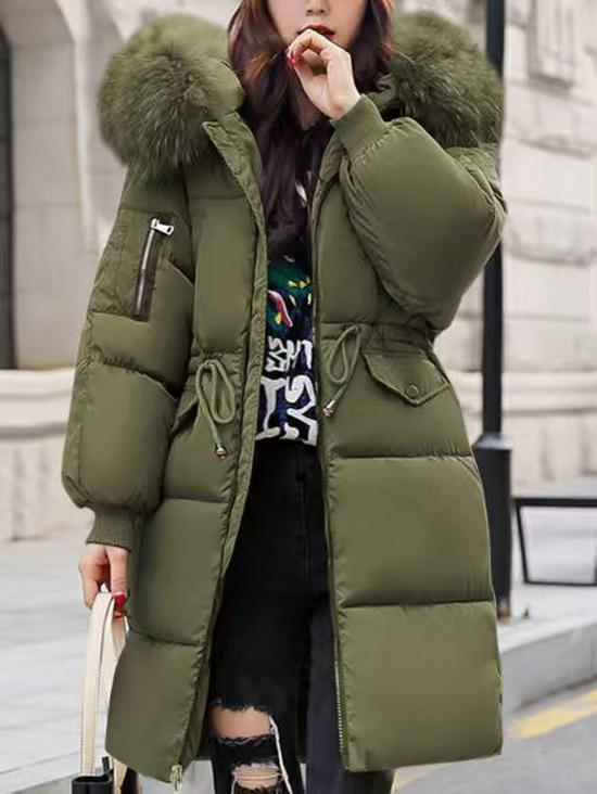 Women's Mid-Length Puffer Jacket with Large Fur Collar, 2025 Korean Style, Thickened Cotton Winter Coat, In Stock.