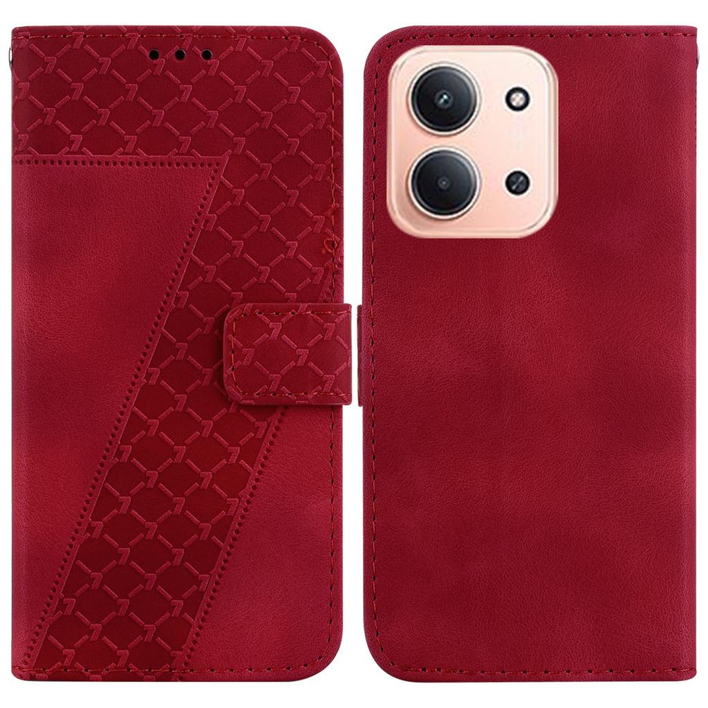 For Xiaomi Redmi 15C 5G (EU) (173mm)/15C 4G (EU) (173mm) Stand Case 7-Shaped Pattern Imprint Leather Phone Cover with Strap
