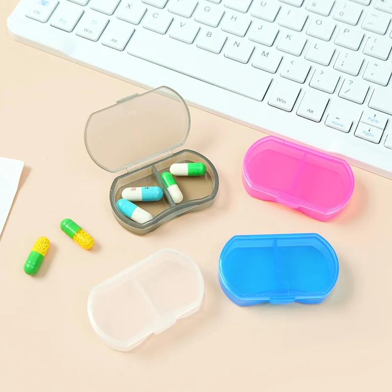 Portable Mini Travel Pill Organizer Transparent Dual Compartment Morning And Night Medicine Box Capsule Holder Drug Storage