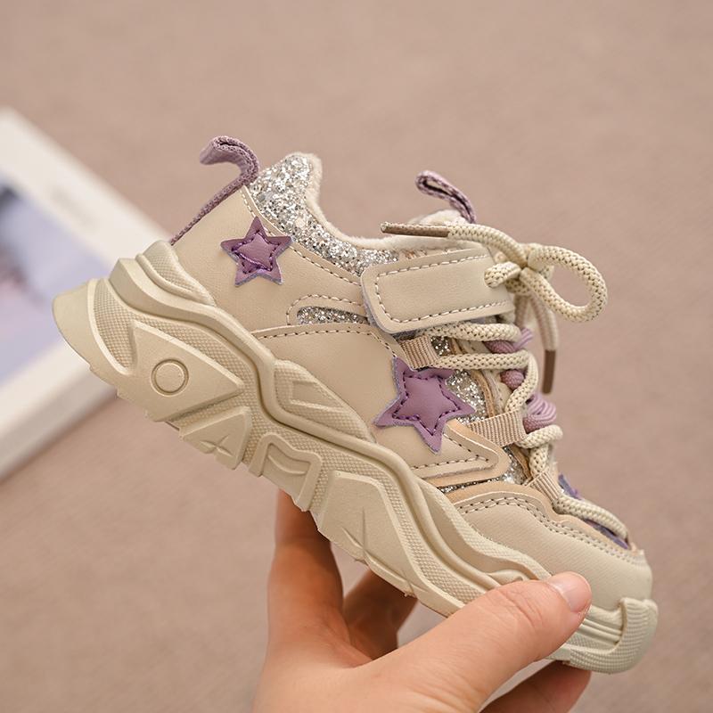 Girls Sports Shoes Fashion Classic Kids Casual Sneakers Children Running Shoes Air Mesh with Stars Breathable 2024 Winter New