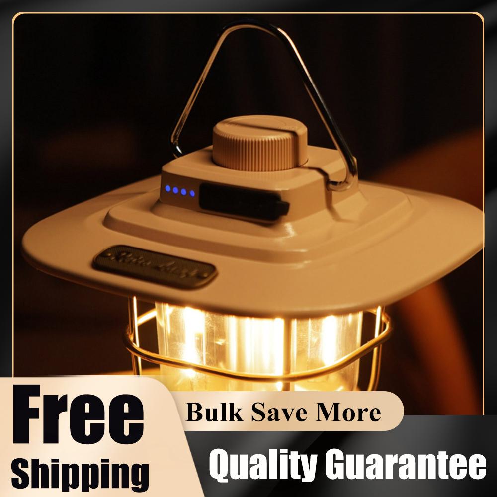LED Garden Decoration Lamp Waterproof Retro Camping Lighting Type-c Charging with Hook Battery Indicator for Outdoor Equipment