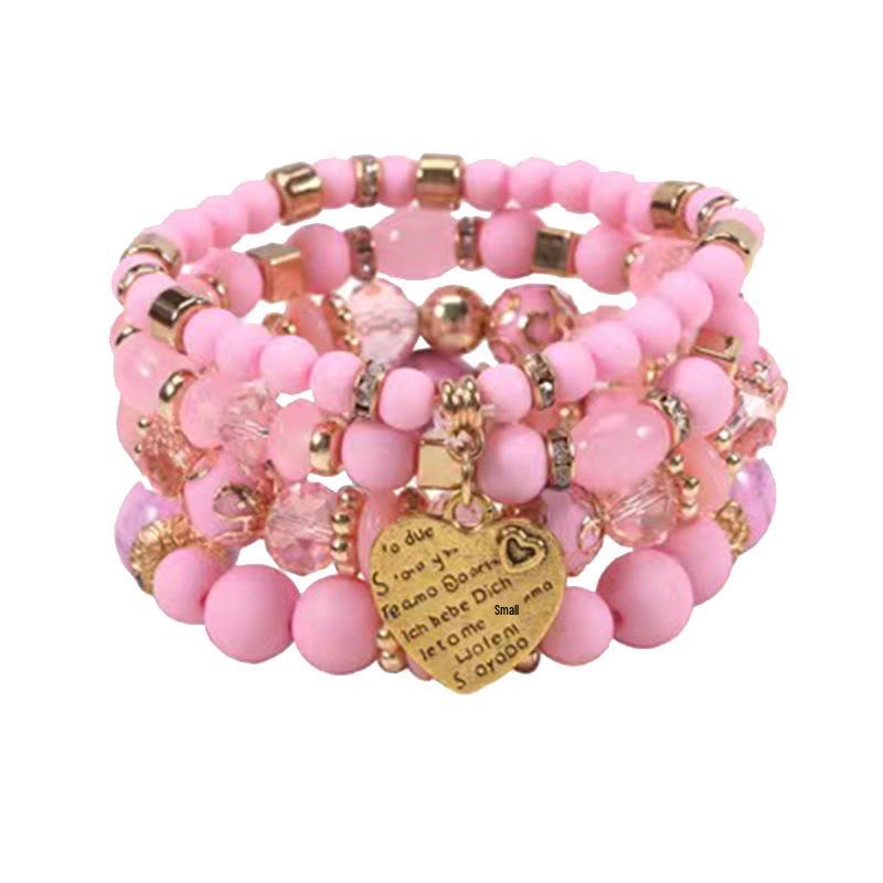 Bohemian Multilayer Elastic Rope Bracelet with Alloy Heart Pendant