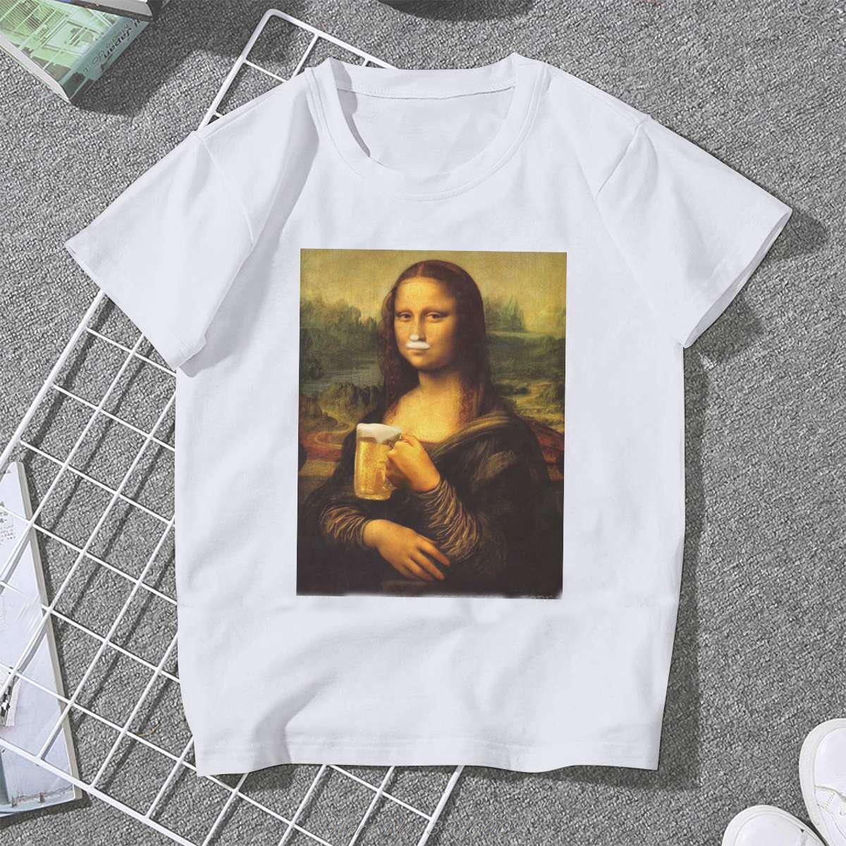 

Мона Лиза Динкинг женская одежда подарок любителю пива графический унисекс футболки винтажные альтернативные свободные топы Kawaii уличная одежда для девочек 3XL