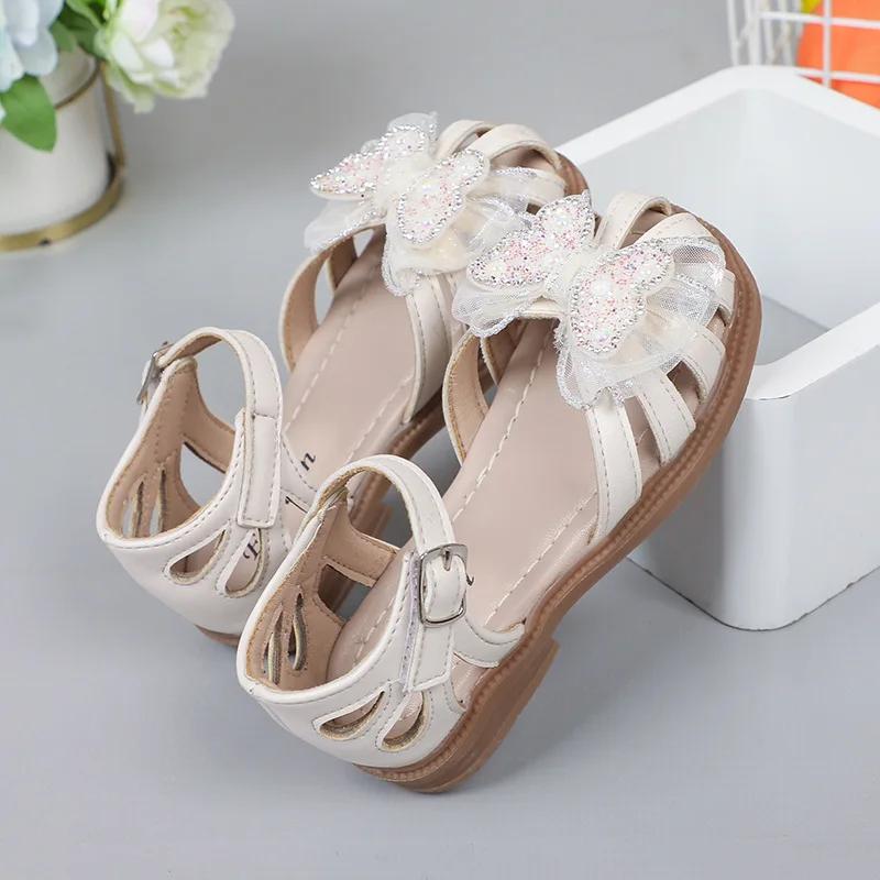 Mädchen Sommer Strandschuhe Prinzessin Sandalen Cut-outs Kindersandalen Kristall Schmetterling mit Spitze Süß Weich Atmungsaktiv Anti-Kick Niedlich
