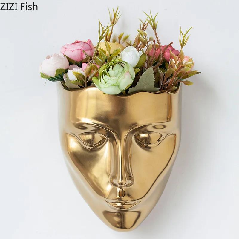Silent Human Face Ceramic Vase Creative Wall-mounted Vase Table Decoration Plant Pots Flower Arrangement Room Aesthetic Decor