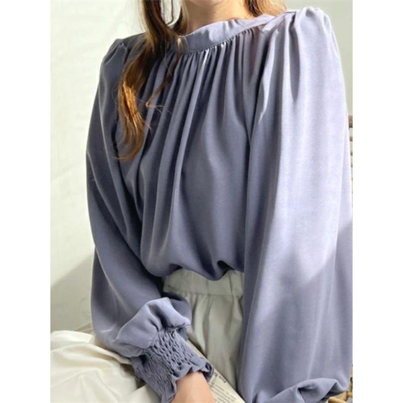 Cross-Border Japanese and Korean Sweet Fashion Commuter Ol Spring/Summer New Arrival Stand Collar Not Wrinkle Loose Bubble Long Sleeve Chiffon Shirt