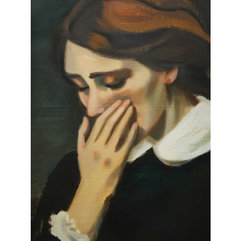 

Retro Cartoon Oil Painting Abstract Woman Covering Her Nose Poster Canvas Painting Printing Art Pictures Home Room Wall Decor 21cm×30cm NoFrame