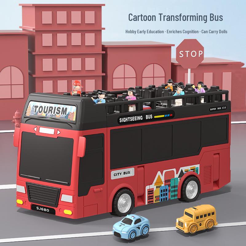 Educational Transforming Double-Decker Bus: Multi-Functional Inertial Sliding Toy with Lights for Children's Adventure Play