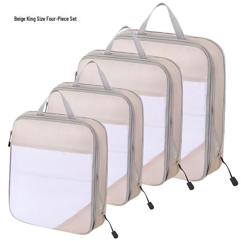 Four-Piece Compression Travel Storage Bag Set for Clothes, Toiletries, Digital Gear, and More
