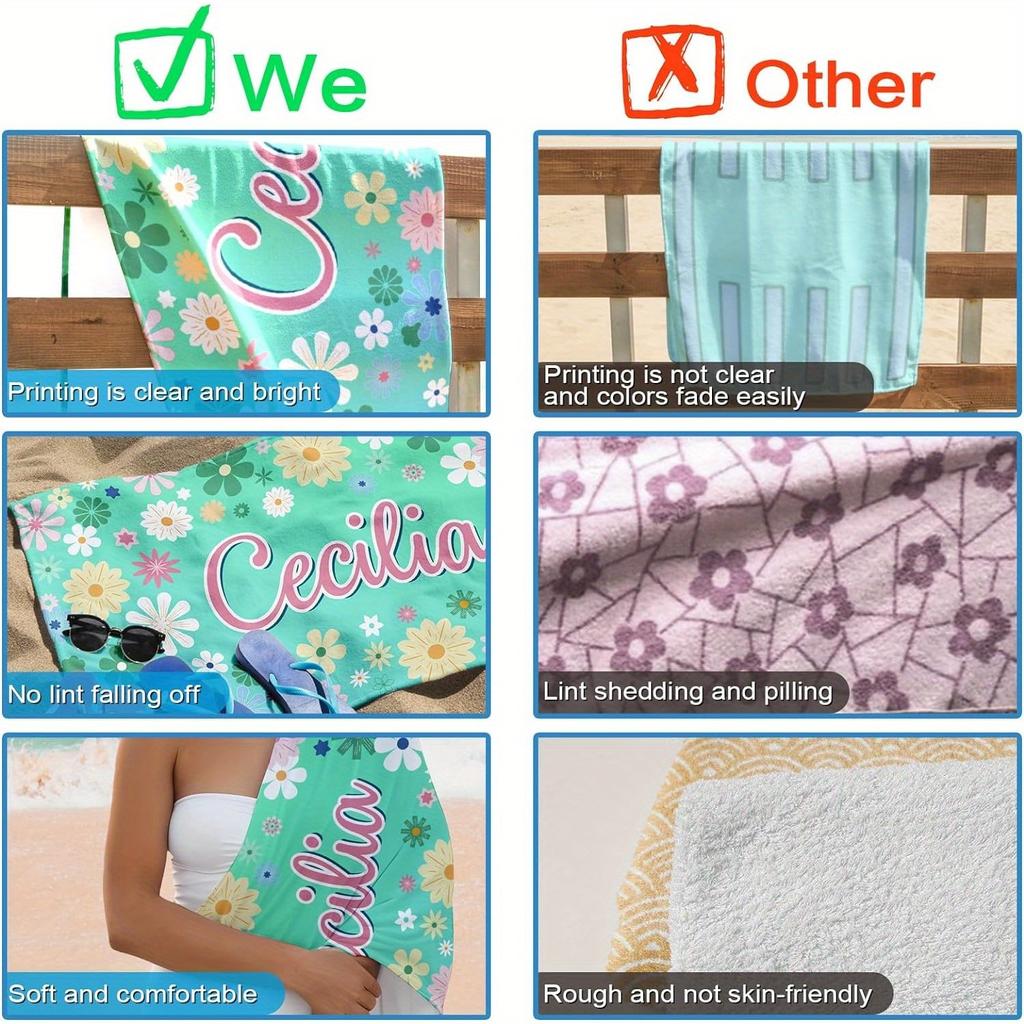 Floral Custom Beach Towel With Name - Quick Drying Bath Towel Gift For Adult Christmas Theme Towel Birthday Gift, Halloween Gift
