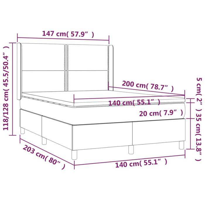 VidaXL Sommier à Lattes de Lit avec Matelas et LED, Lit Rembourré, Lit Double, Lit Adulte de Chambre à Coucher Intérieur, 3139325