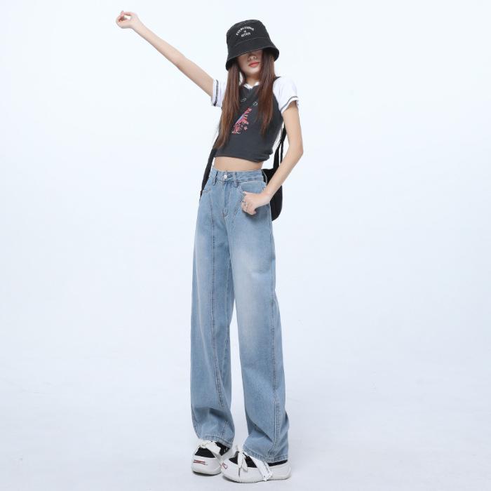 

Khaki Women s Wide-Leg Jeans: Slim, Hip-Covering Straight Fit for Spring & Autumn XXL