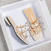 Women's Summer Mid-Heel Rivet Slippers, Lazy Style, Half-Open, Sizes 41-43