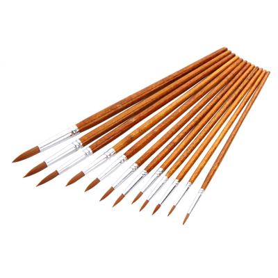 12Pcs Nylon Hair Wooden Handle Paintbrush Water Color Drawing Painting Brushes