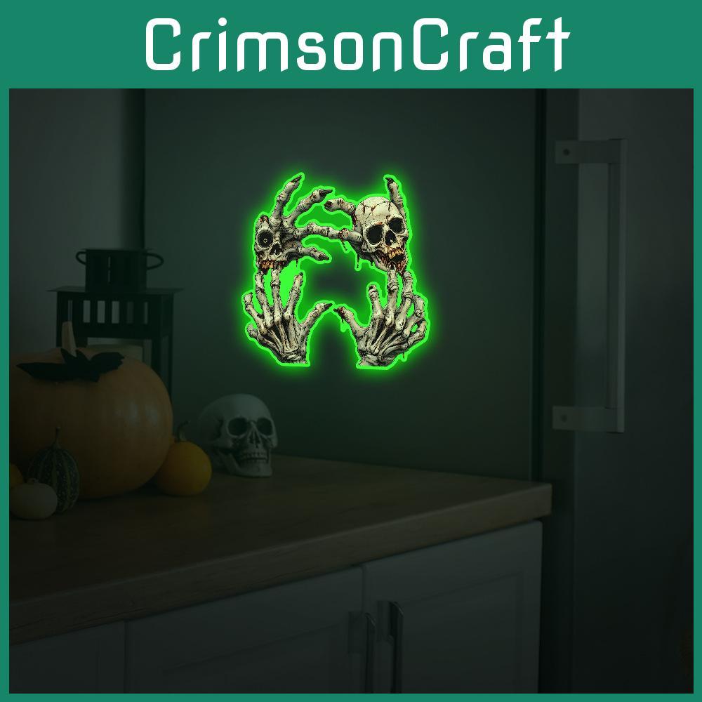 Glow Green Halloween Skull Palm Decal Wall Sticker For Home And Office Spaces