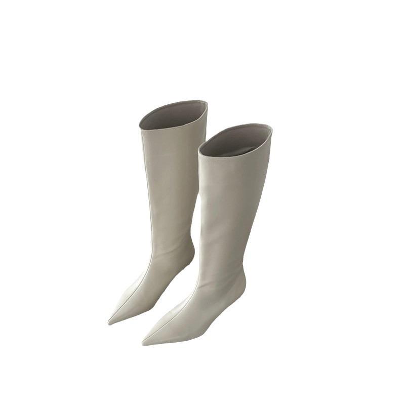 2025 Spring and Autumn New Fashion Versatile Simple Fashion Wide Boots Korean version of pointed toe sleeve high boots soft leather