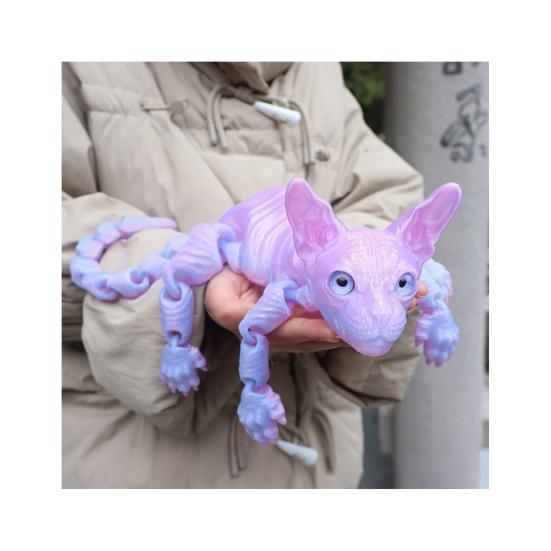 Kloubová bezsrstá kočka 3D tištěná figurka kočky Sphynx Flexibilní kočka Úleva od stresu Stolní mazlíček Fidget hračka Domácí kancelářská dekorace pro milovníka a sběratele koček
