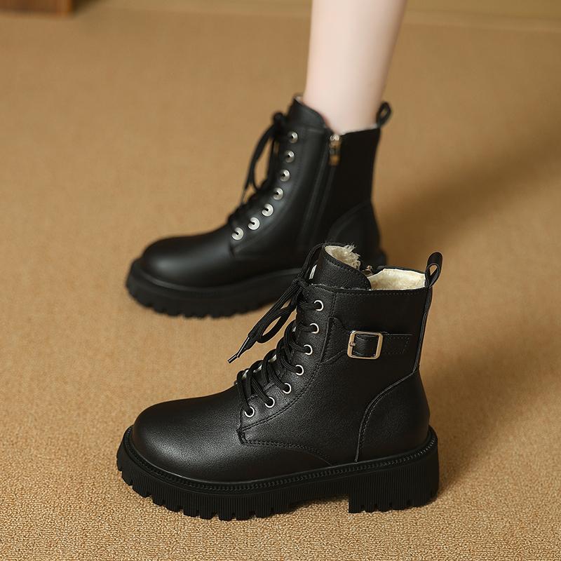 Women’s Winter Boots Fashion Short Boots Girl Black Warm Ankle Boots with Fur Plus Size for Lady