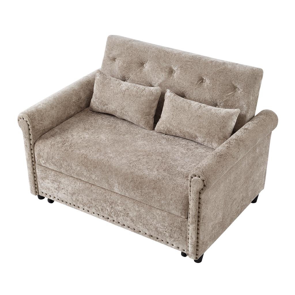 Canapea extensibilă modernă 3 în 1, pliabilă pentru 2 persoane, cu spătar reglabil în 3 poziții, pat extensibil pentru oaspeți, din material textil de înaltă calitate tip chenil, 2 perne de confort