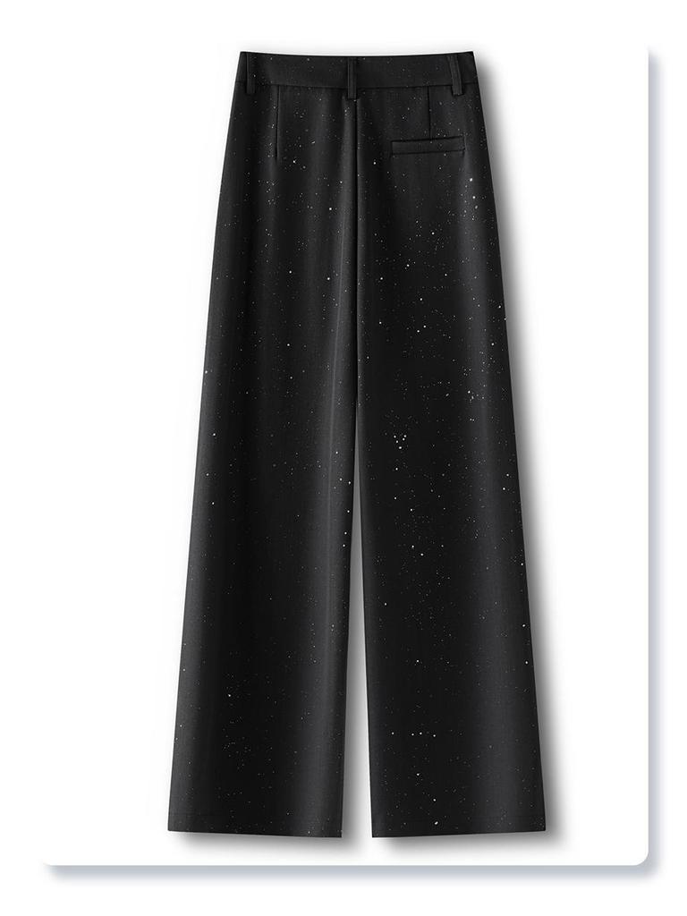 Women's Gray Wide-Leg Suit Pants: 2025 Spring/Summer Draping Straight-Leg Loose Trousers
