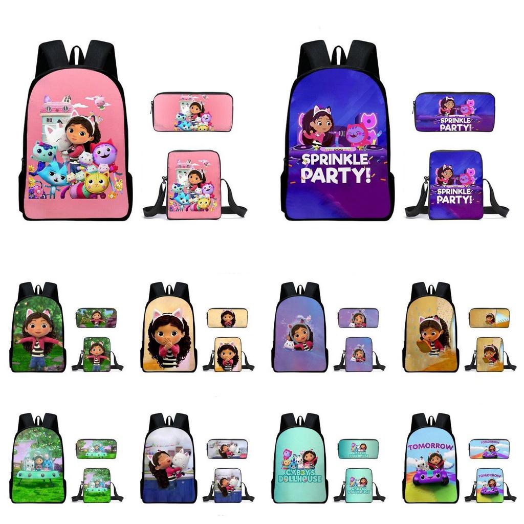 Gabbys Dollhouse Backpack Schoolbag Students Shoulder Bags Pencil Case Pouch