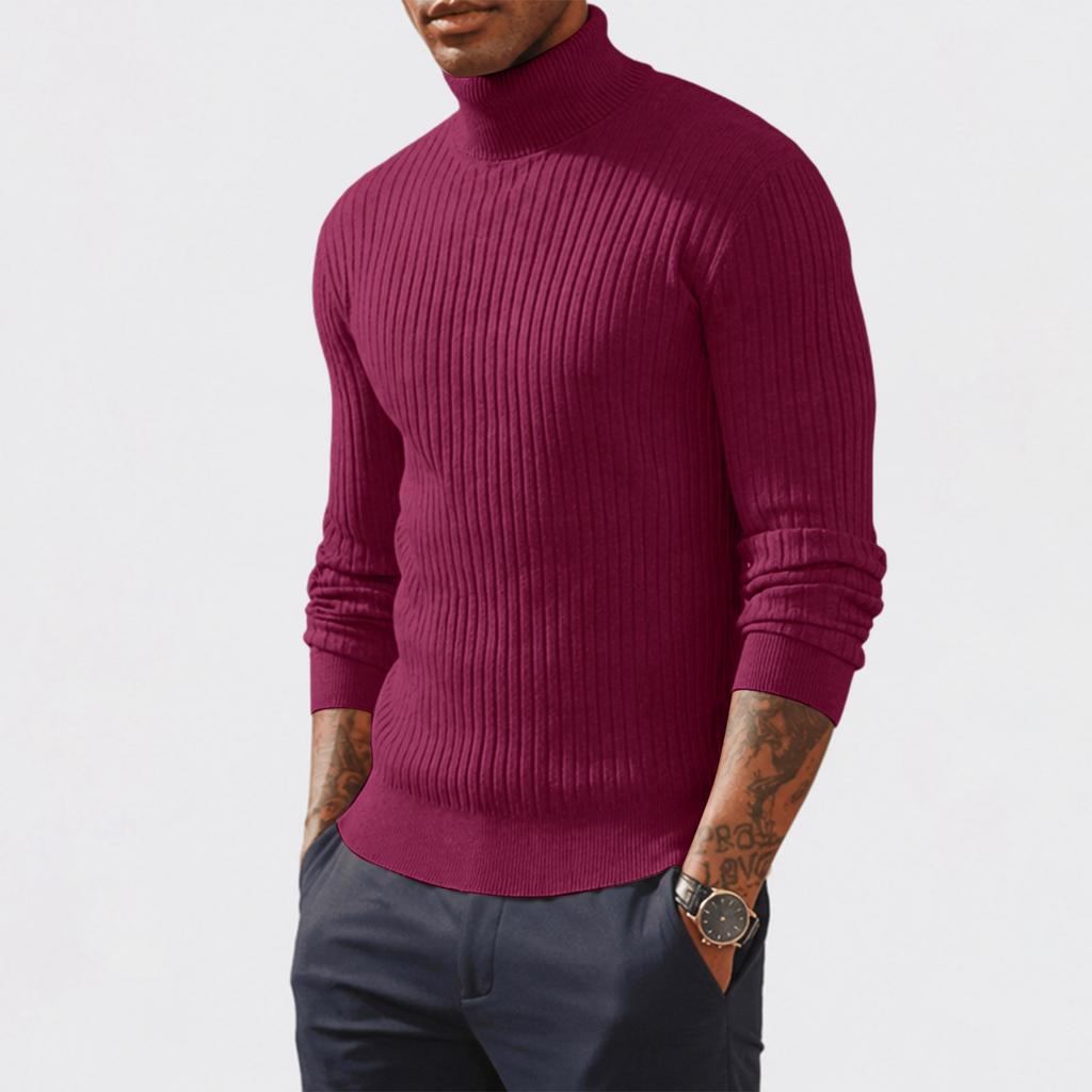 Men's High Neck Knit Sweater Casual Pullover Base Layer
