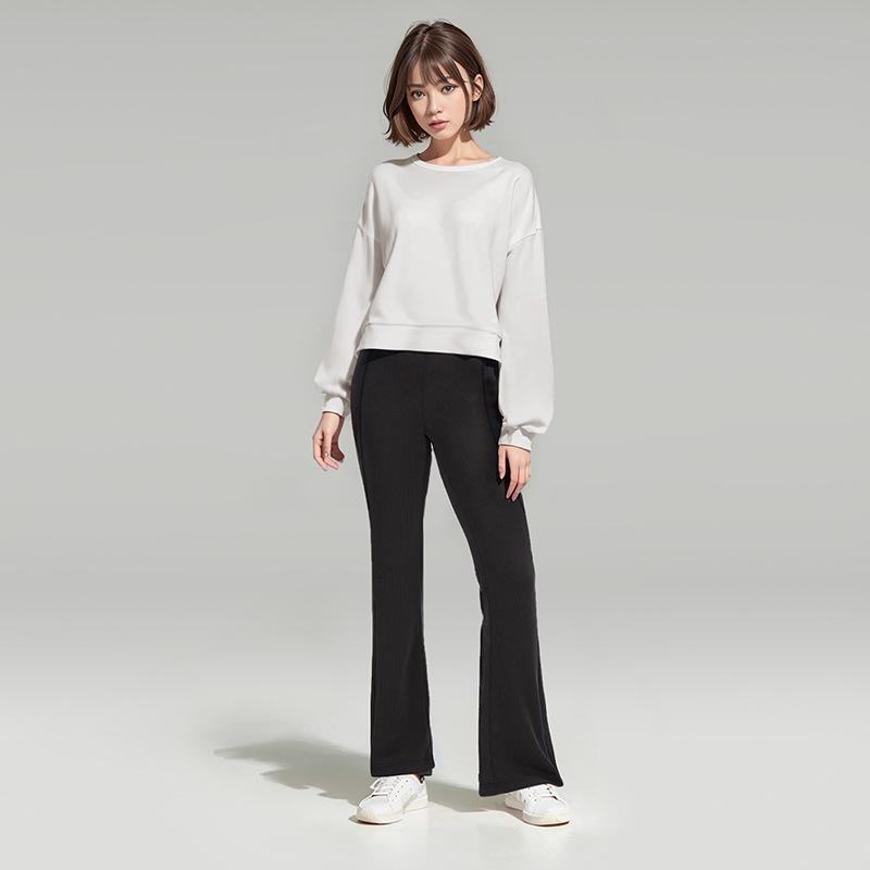 Dámské žebrované kalhoty na jógu s vysokým pasem a rozšířenými nohavicemi se zipem na lemu - Pohodlný a elastický střih