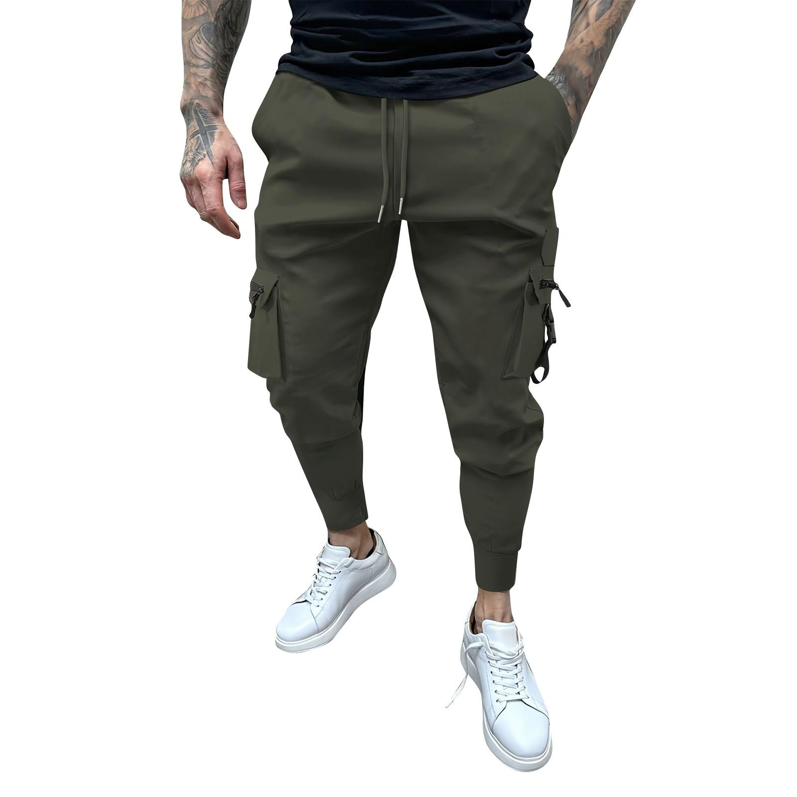 

Мужской однотонный комбинезон на молнии с несколькими карманами и шнурком, мужские повседневные брюки с шнурком L армия зеленый
