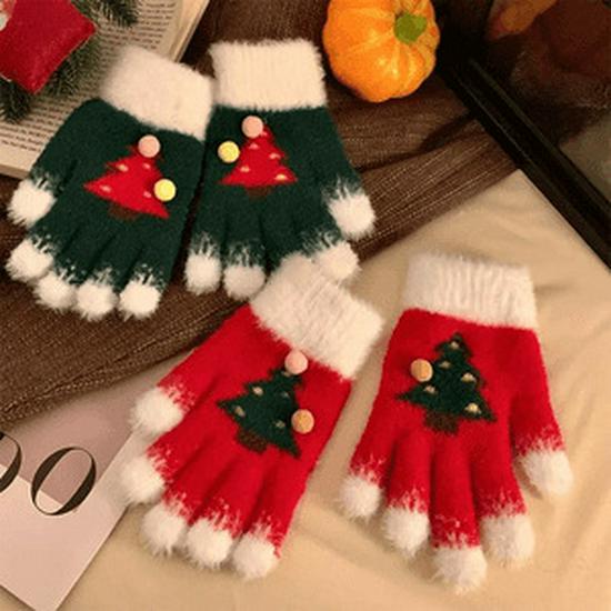 

Женские варежки без пальцев для сенсорного экрана с рождественской елкой-снежинкой - Утолщенная шерсть и экстра-теплые для зимы