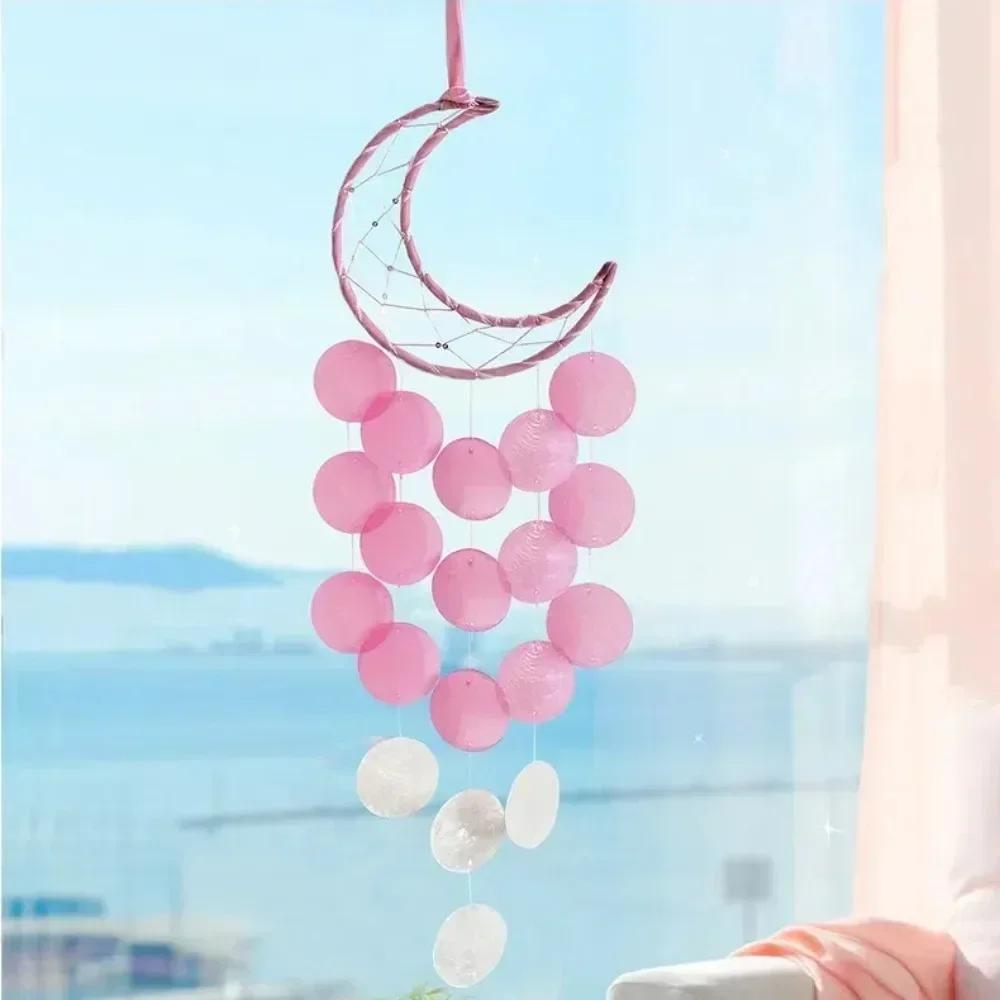 Hanging Shell Moon Wind Chimes Natural Shell Circle Shell Dream Catchers With Crisp Ringtones Home Decoration Shell Pendant